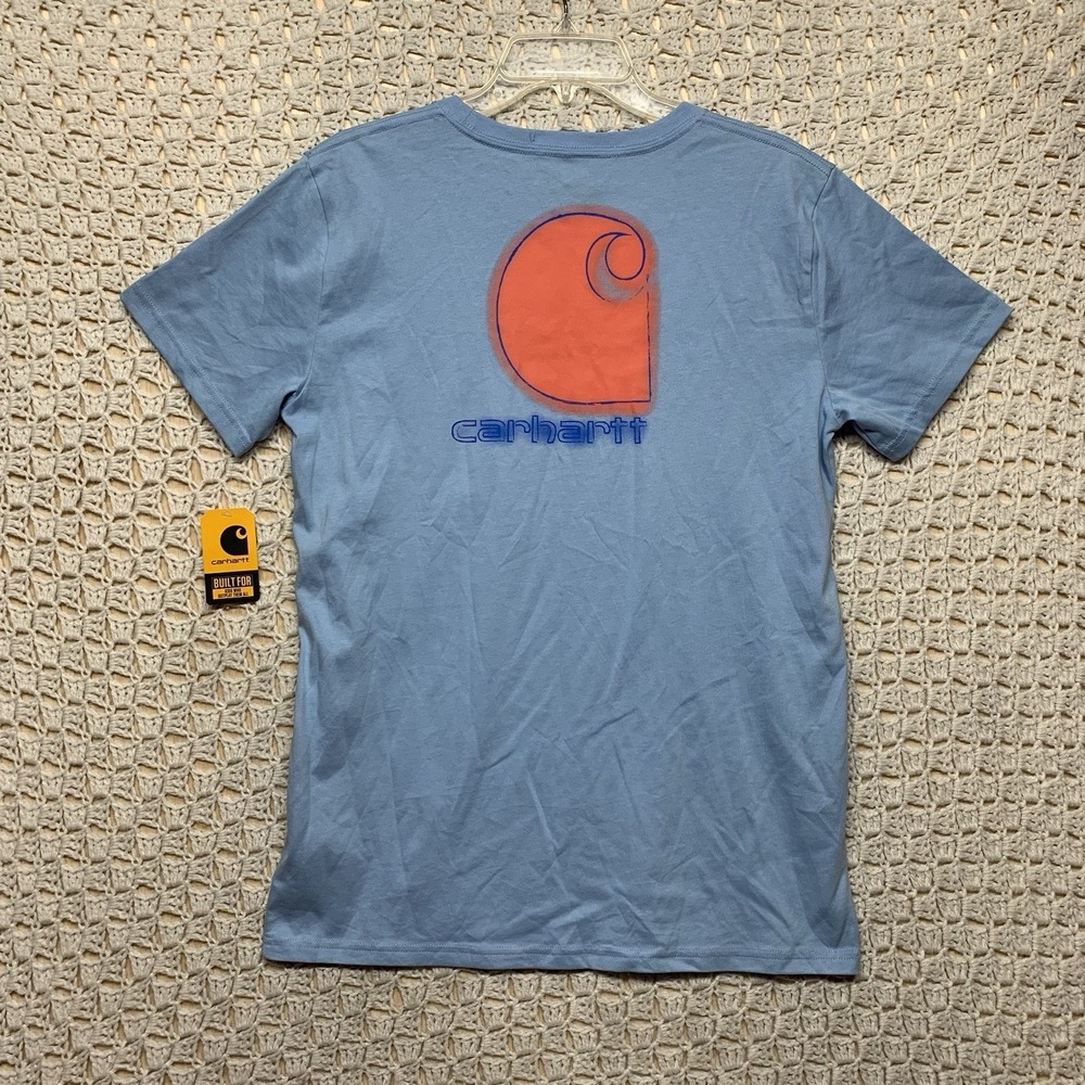 Carhartt‎ T-Shirt Youth Boys XL (18-20) Blue Crew Neck Short Sleeve Pocket Logo